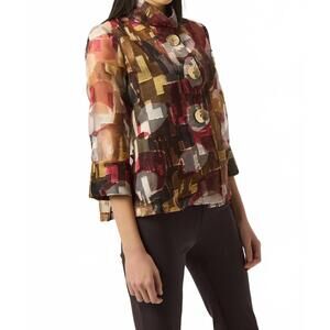 NEW JOSEPH RIBKOFF organza abstract print two-piece trapeze jacket in multicolor